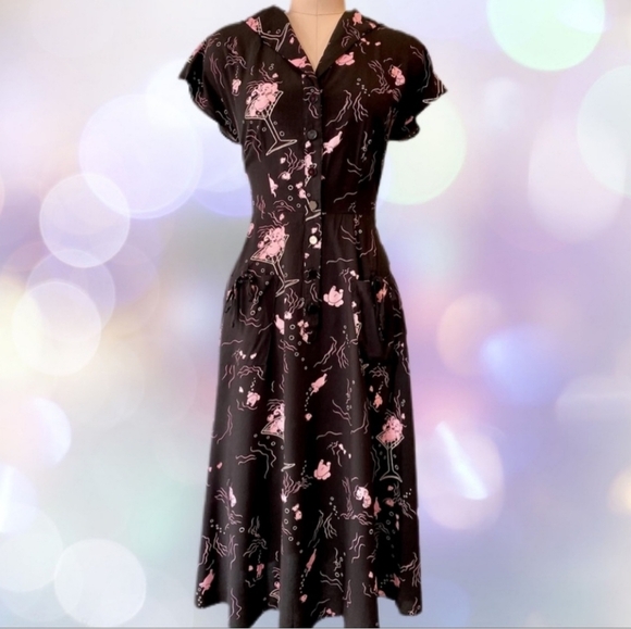 Collectif Dresses & Skirts - Collectif Pink and Black Ruffled Midi Dress
